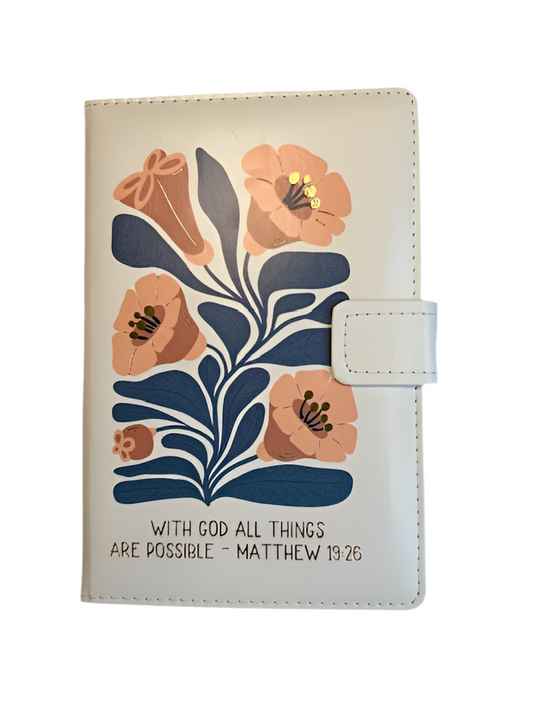 With God all things White Floral Notebook