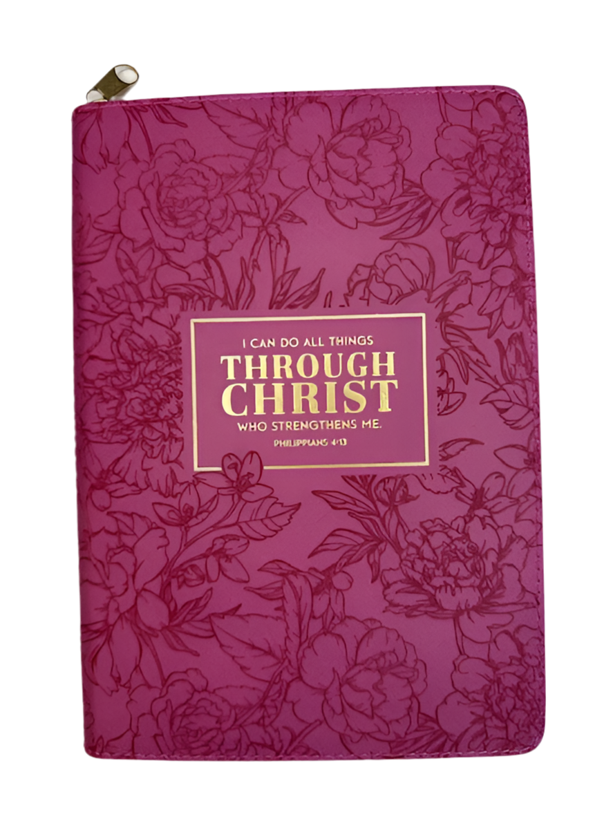I Can Do All Things Pink Floral Zippered Notebook
