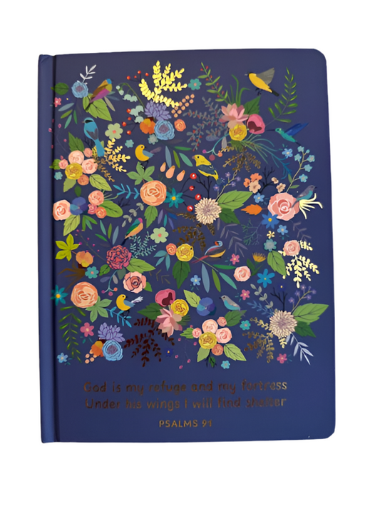 God Is My Refuge Blue Floral Notebook