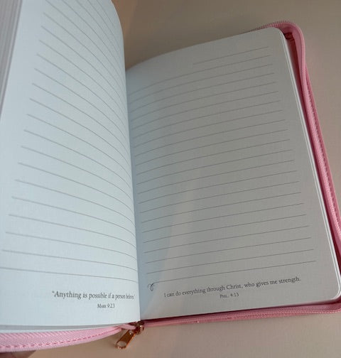 She is Clothed Pink Floral Zippered Notebook