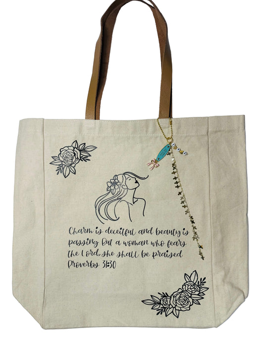 Proverbs 31:30 Woman Tote Bag