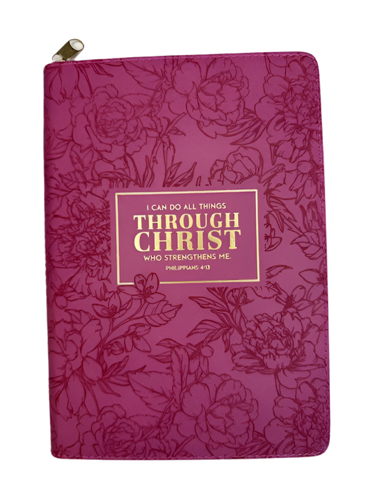 I Can Do All Things Pink Floral Zippered Notebook